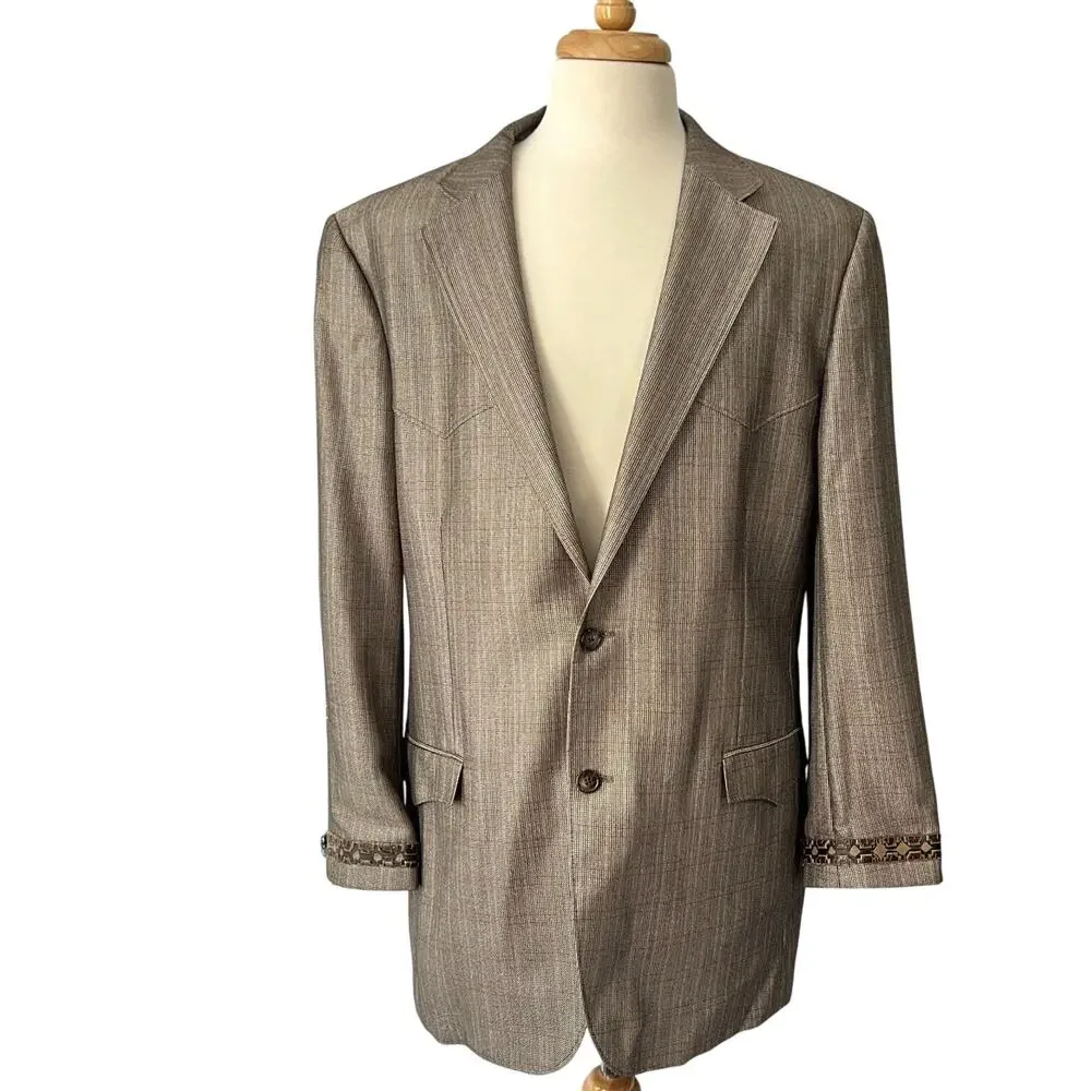 Red Sky Sport Jacket Mens 44L Brown‎ Santa Fe 424 Western Cowboy Turquoise Flaws